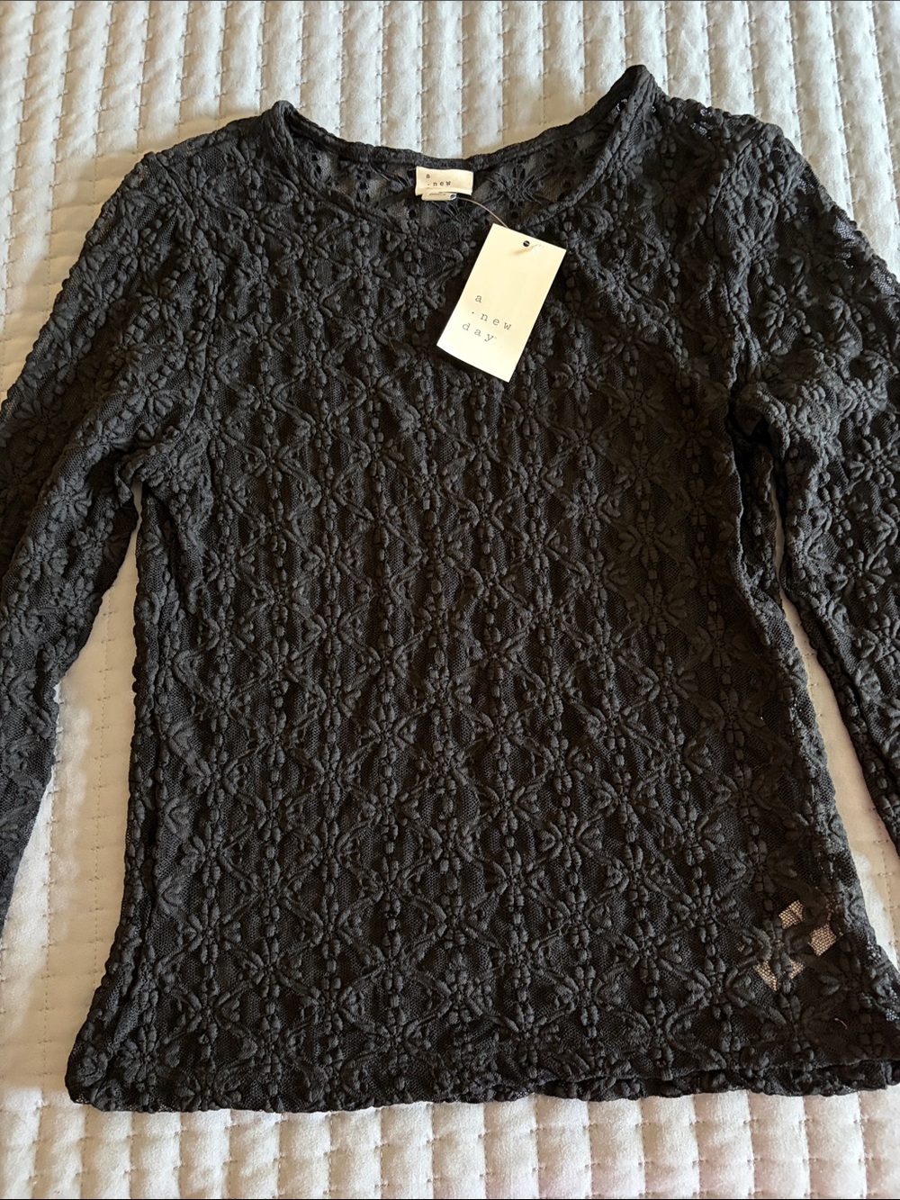 a new day Black Floral Lace Long Sleeve Top